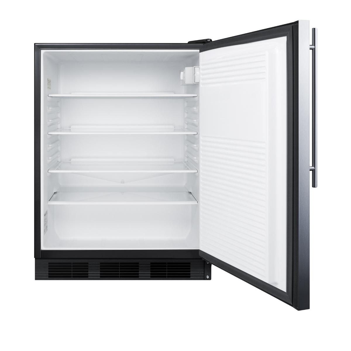 ADA compliant commercial all-refrigerator for freestanding general purpose use, auto defrost w/SS door, thin handle, and black cabinet